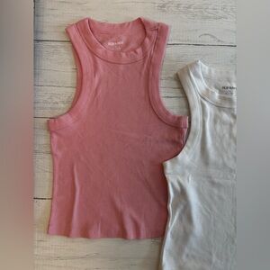 Old Navy Ribbed Tank Bundle (2) | Pink & White | XS (Fits Small)